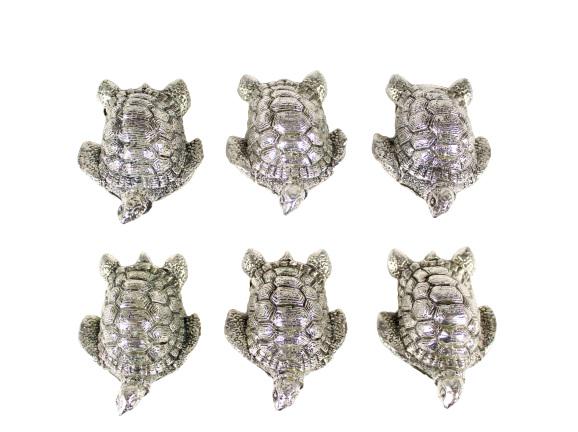 Set of (6) Mexican Sterling Place Card Holders: Of Turtle form, 20th century.Please note that all sales are final. No refunds will be given under any circumstances.