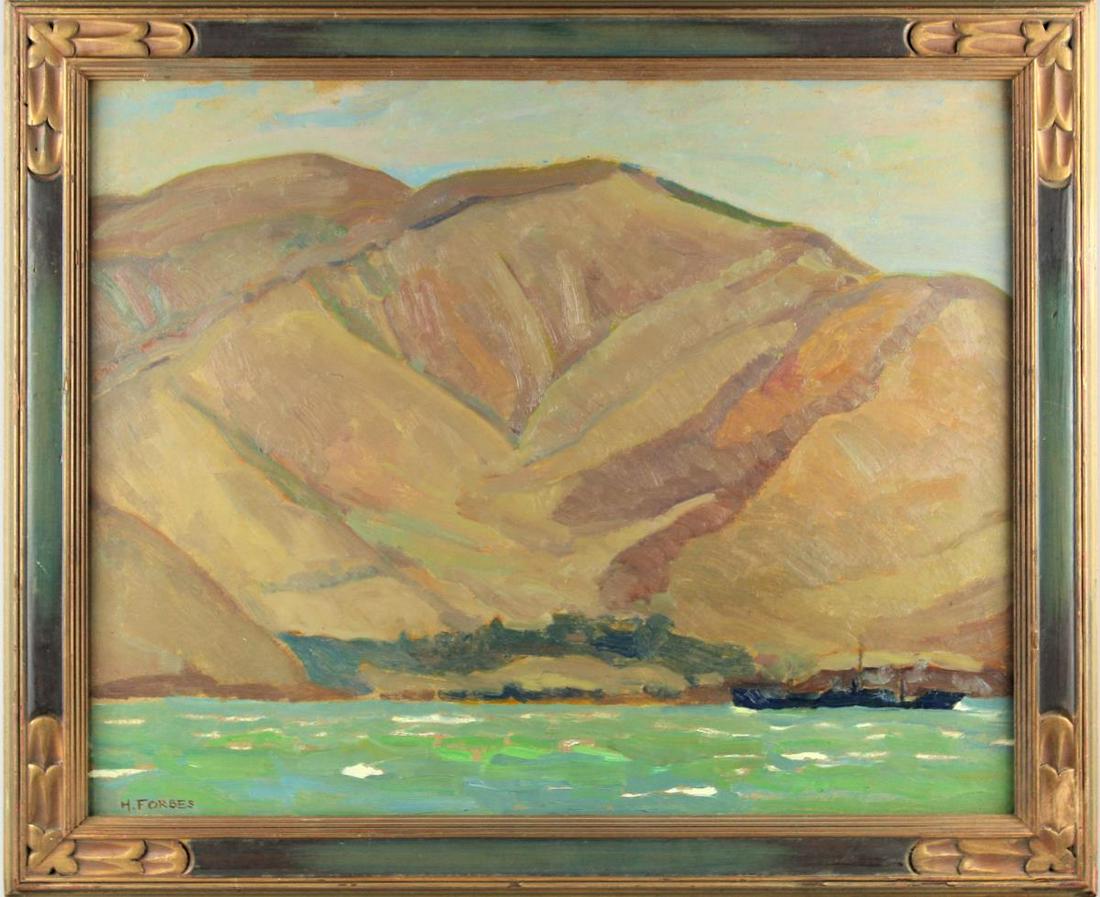 Helen Forbes (1891-1945, American): This is a framed oil on canvas titled "Kirby Cove" by Helen Forbes (1891-1945). Forbes attended Mark Hopkins Art Institute before traveling Guanajuato City, Mexico looking for artistic inspiration. Sh