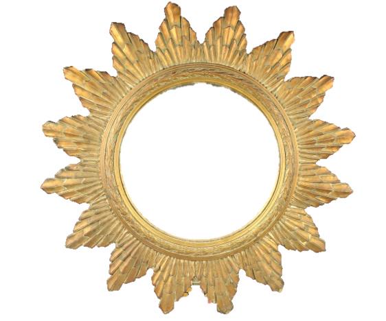 Sunburst Mirror c 1950-1960: Vintage convex mirror with a wooden sunburst frame.Frame measures approx 26 in.mirror is 13 1/2 diameter.Please note that all sales are final. No refunds will be given under any circumstances.