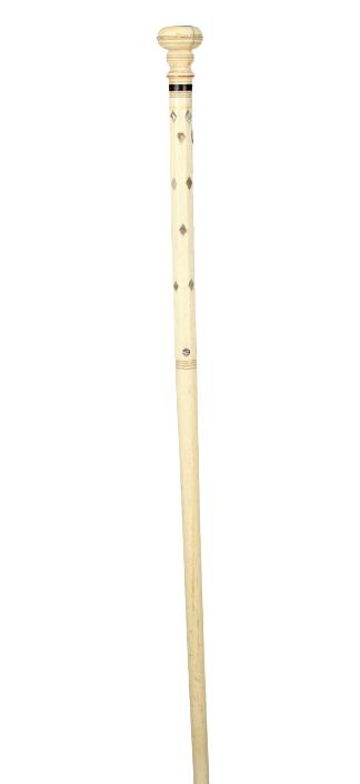 Rare Whale Bone / Mother of Pearl Cane 19th C.: Rare Whale Bone with Mother of Pearl Cane dated 19th Century. Length: 34 1/2 in. Provenance: Buzzy Ashley, relative of Clifford Ashley, author of "The book of Knots". Relative of former mayor of New B
