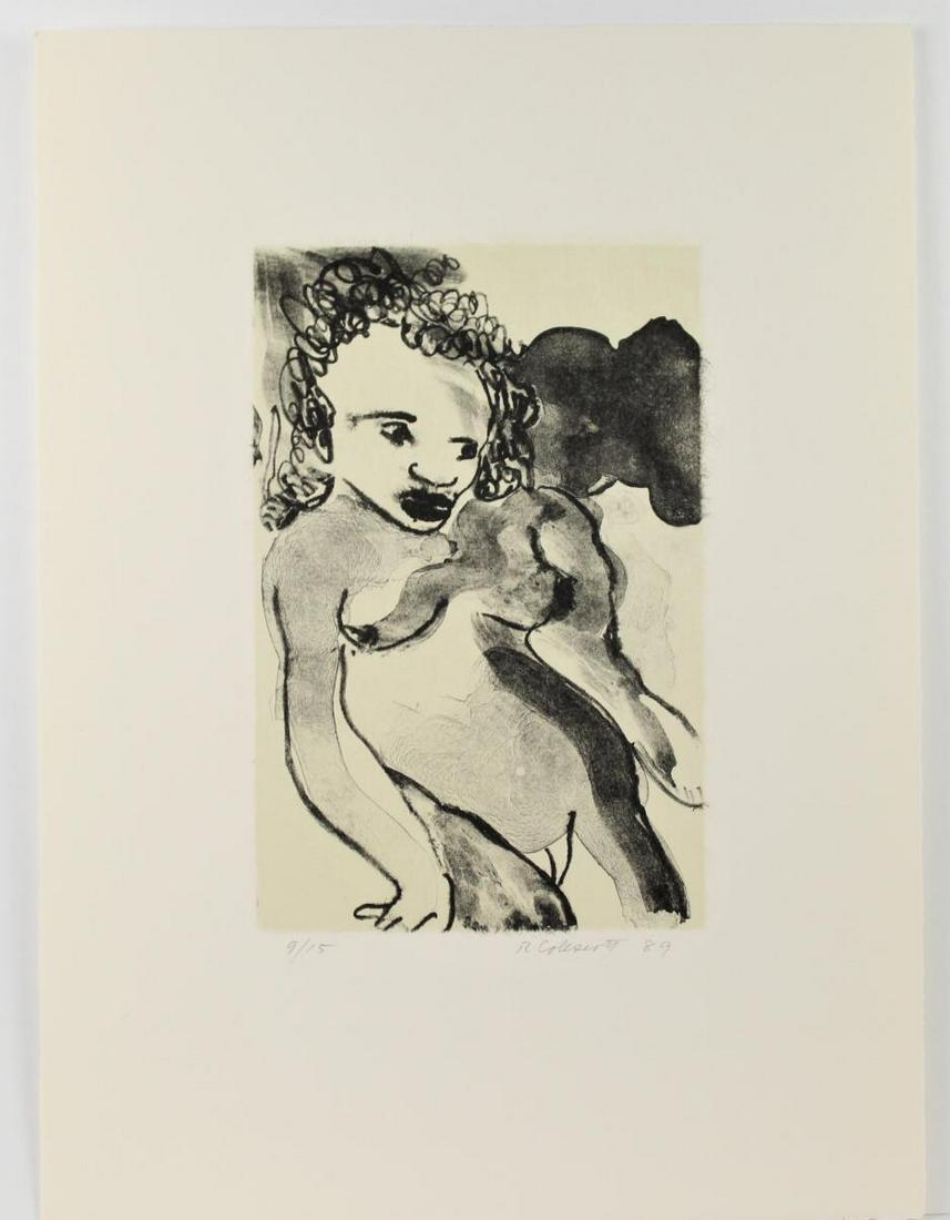 Robert Colescott (1925-2009) Amer, Erotic Litho: Unframed erotic lithograph of a female nude, numbered 9/15, signed and dated in pencil lower right: R. Colescott '89. Robert Colescott was known for his satirical, politicized paintings and his expres