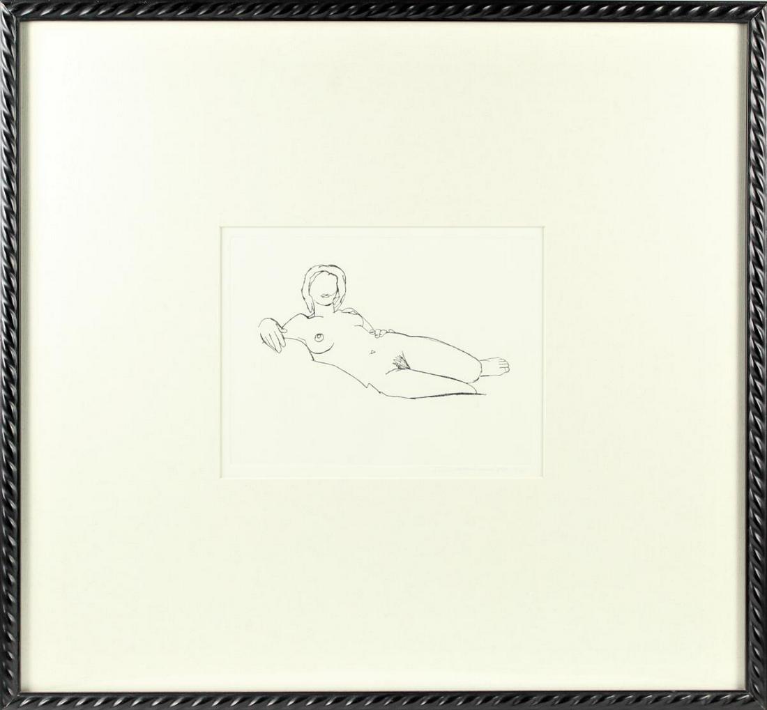 Tom Wesselmann (1931-2004) American, Artists Proof: Printers proof from a numbered edition by famed pop artist Tom Wesselmann, entitled 'Monica Reclining (Black)' 1986-90. Hand signed, numbered 1 of 4. Framed to museum quality with ragboard and UV glas