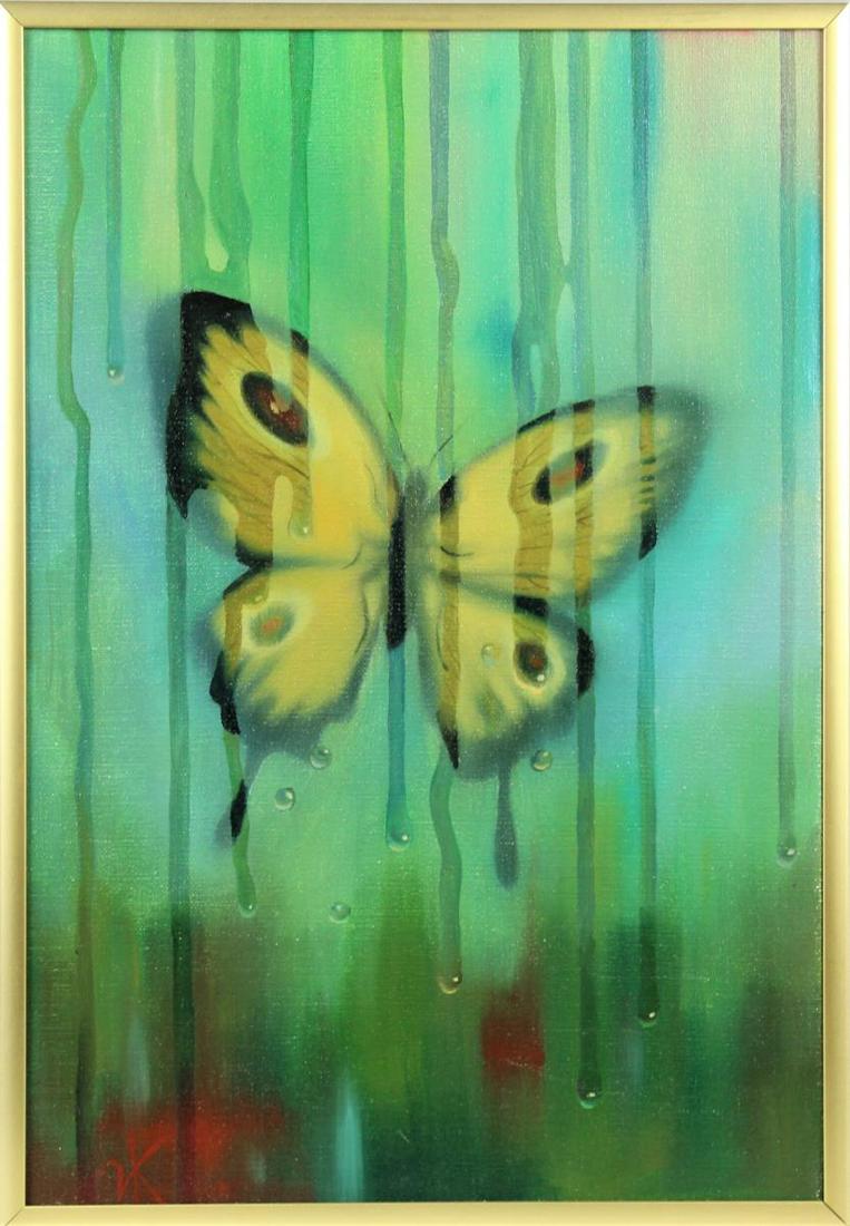 Vladimir Kush (b. 1965) Russina O/C: This is a painting by Vladimir Kush (b. 1965) and it is signed in the lower left. This piece is titled "Butterfly on the Window". Inscribed verso.Vladimir Kush is a Russian born surrealist painter and