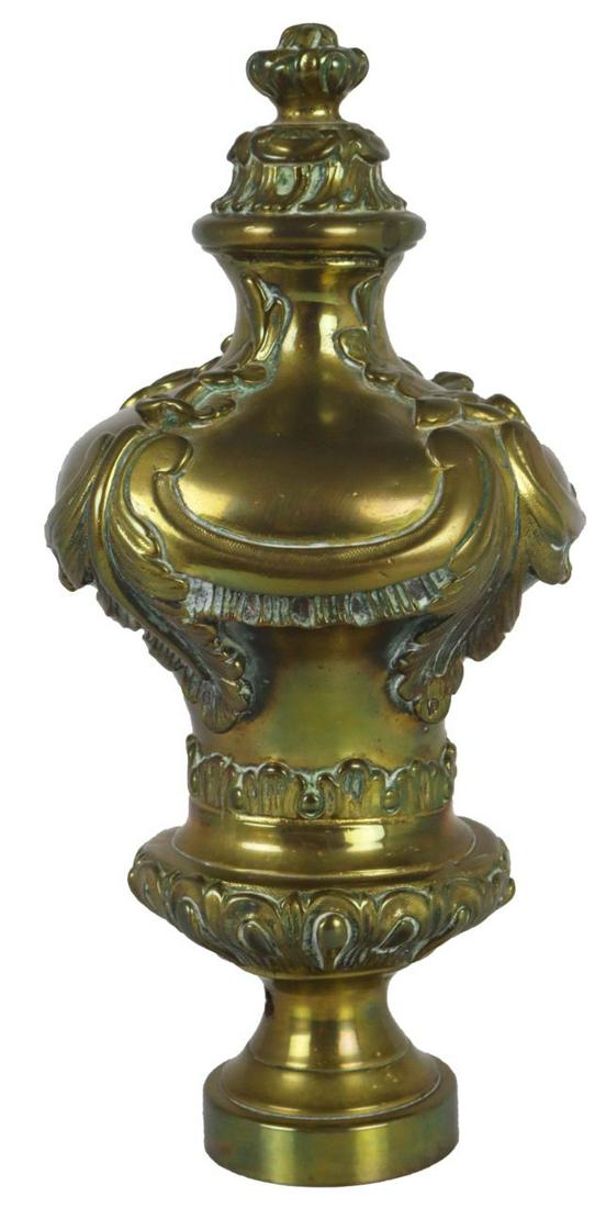 Large Bronze Antique Newell Post Finial: A finial or hip-knob is an element marking the top or end of some object, often formed to be a decorative feature. Size: 8 1/2 in. high.Please note that all sales are final. No refunds will be given u