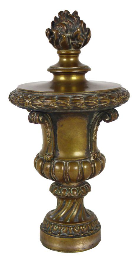 Large Bronze Antique Newell Post Finial: A finial or hip-knob is an element marking the top or end of some object, often formed to be a decorative feature. Size: 8 in. high.Please note that all sales are final. No refunds will be given under