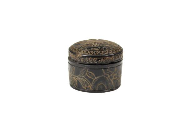 Small Antique Vietnamese Carved Box: With chips.Size 1 x 1 1/4 in. Please note that all sales are final. No refunds will be given under any circumstances.