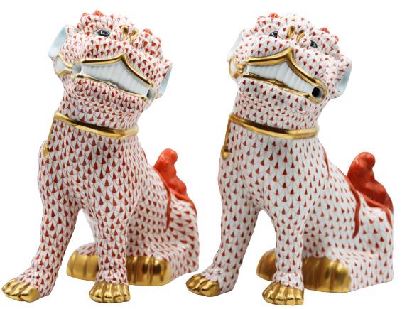 Pair of Foo Dogs, Herend Hungary Porcelain (1 of 12)
