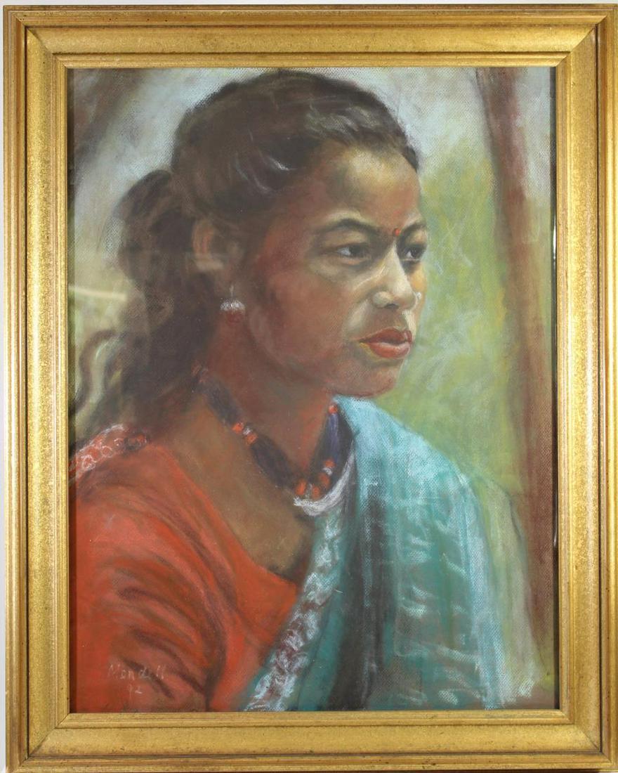 Renee Mendell (20th C) Pastel: Pastel portrait entitled, Bride-to-Be - Assam, India; signed and dated 92 in lower left. Overall size: 30 x 24 inSight size: 24 3/4 x 18 3/4 in.Please note that all sales are final. No refunds will be