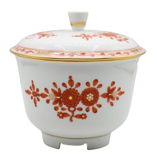 1934 Meissen Porcelain Lidded Sugar Dish: 1934 Meissen Porcelain Lidded Sugar Dish. Mark underneath. Size: 5 x 6 in.