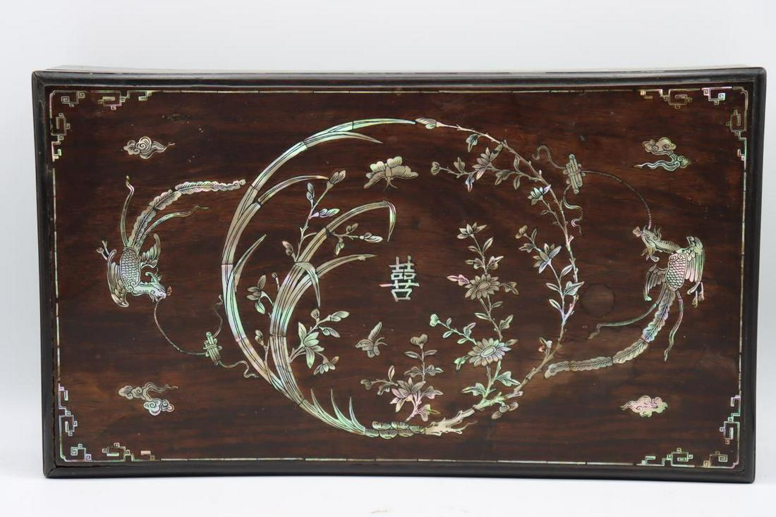 Antique Chinese Lacquer Box, Mother of Pearl Inlay (1 of 8)