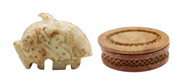 Chinese Carved Hard Stone Jewelry Box & Stone Seal (1 of 10)