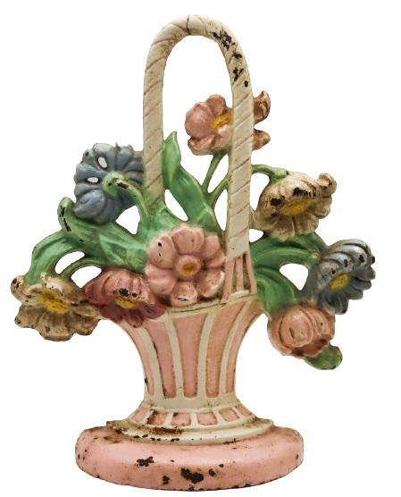 Flower Basket Door Stop: Flower basket door stop. Measurements: 8 1/2 x 7 x 2 in.Please note that all sales are final. No refunds will be given under any circumstances.