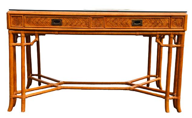 Woven Bamboo Glass Top Console Table (1 of 8)