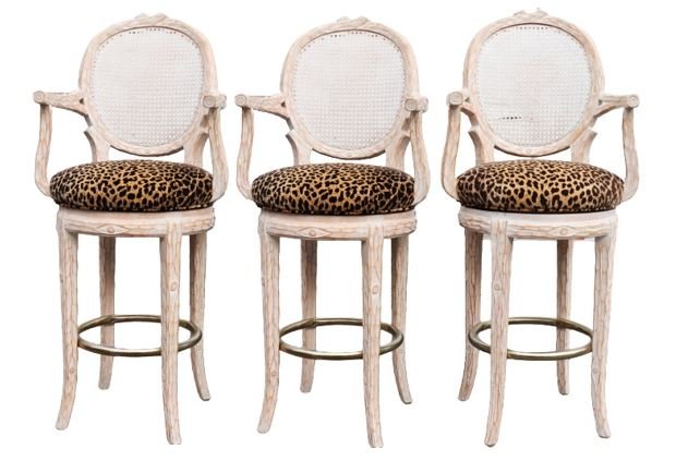 (3) Upholstered Wicker Bar Stools (1 of 3)