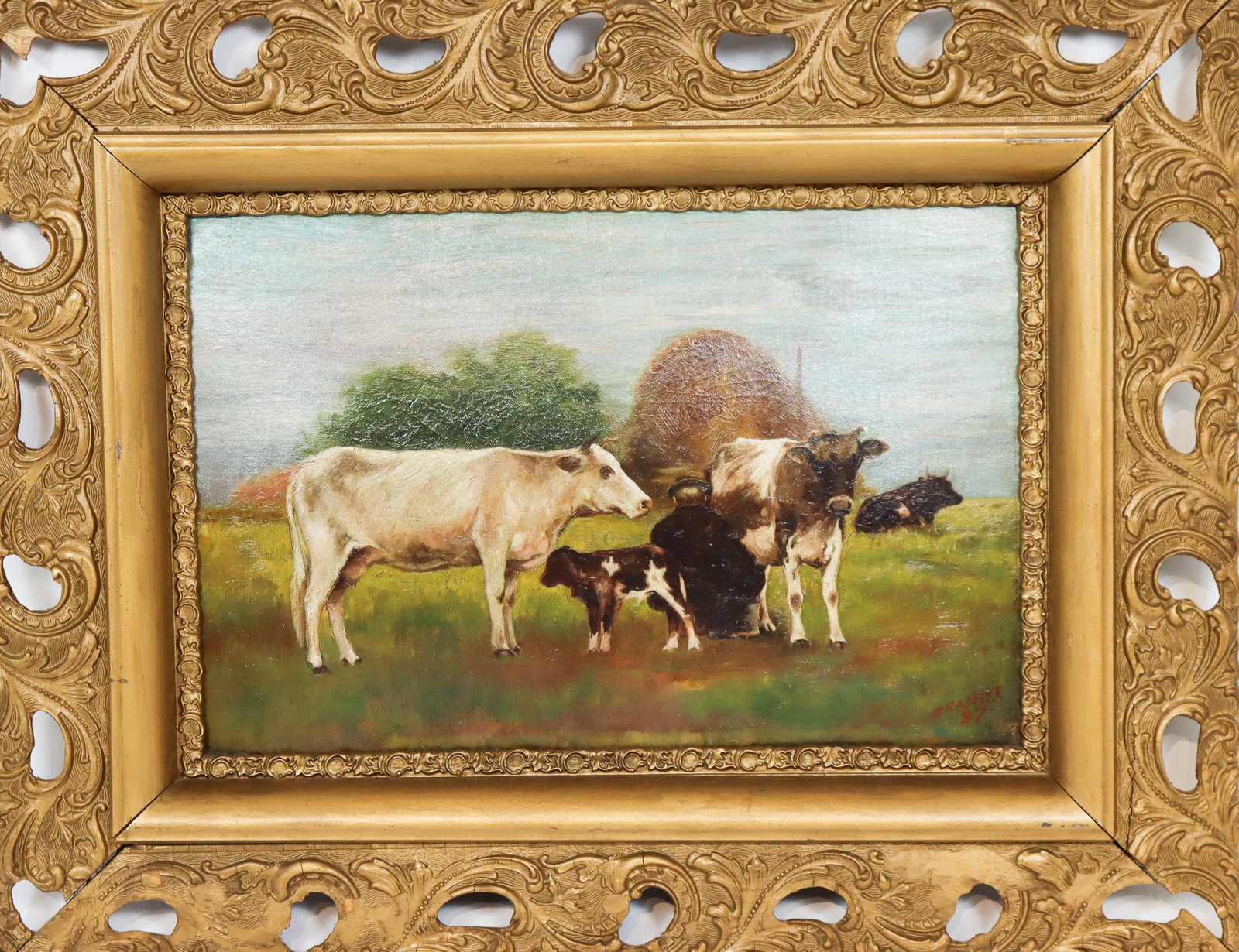 19th C Pastoral Oil on Board Painting, Signed (1 of 6)