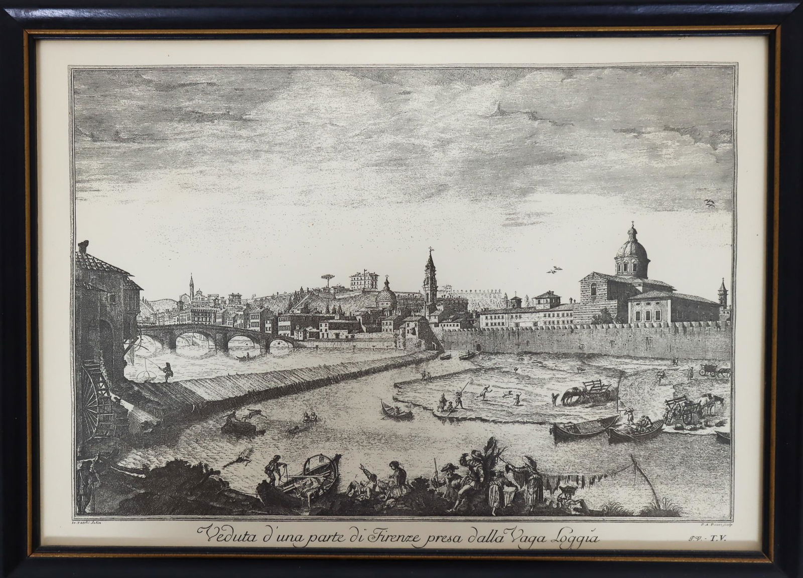 After Giuseppe Zocchi (Italian, 1711-1767): Title: Veduta d'una parte di Firenze presa dalla Vaga Loggia. View across the Arno towards the south by Giuseppe Zocchi from the mid 1700’s. Zocchi was an Italian painter and printmaker active in Fl