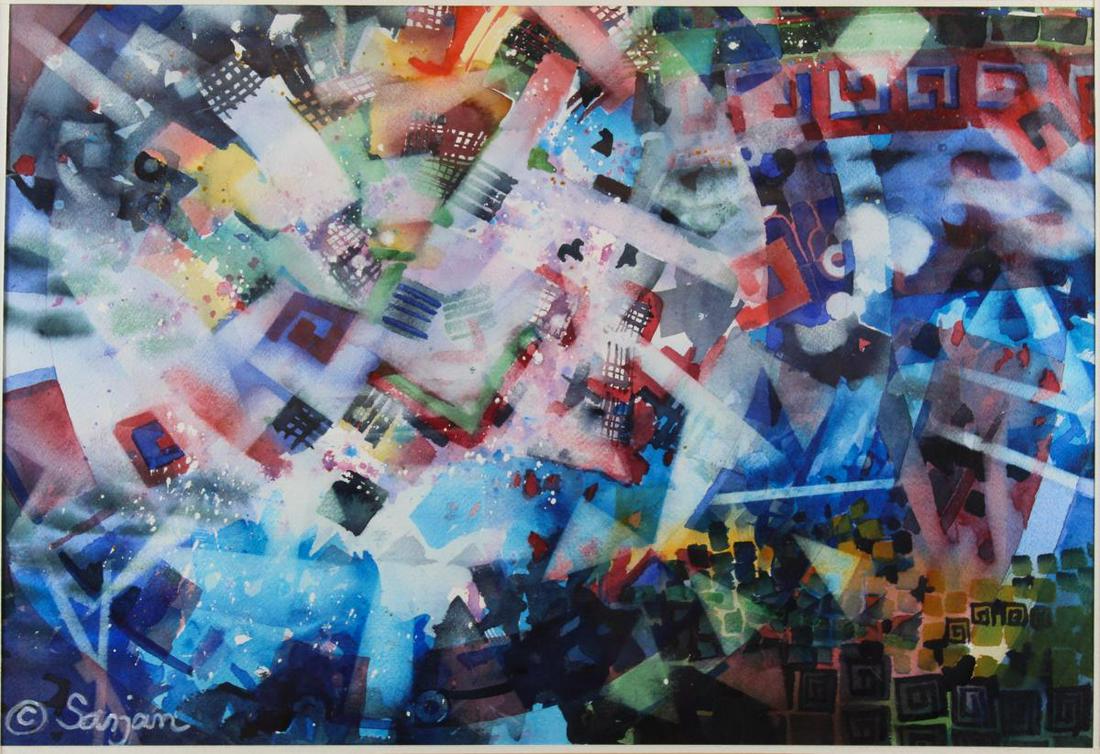 Abstract Original Watercolor, Signed Sanjan (1 of 8)