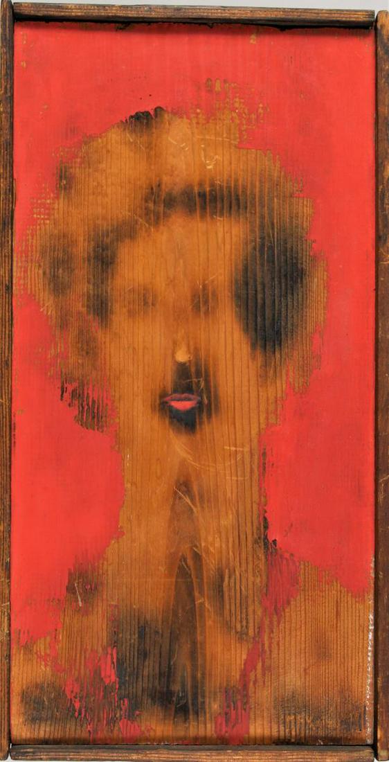 Donald McKinlay (1929-2017) British, O/B: Figurative bust, oil on pine board. Donald McKinlay studied at the Liverpool school of Art. He exhibited regularly at the Manchester Academy of Fine Arts. Overall: 15 3/4 x 8 1/4 in. Please note that