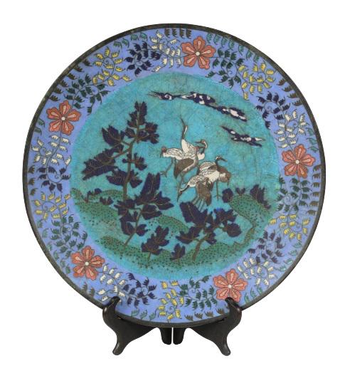 Japanese Cloisonne Charger w Red Headed Herons: Meiji Period, Japanese Plate. Featuring Red Headed Herons.Diameter: 12 in. Height: 1 1/4 in. Please note that all sales are final. No refunds will be given under any circumstances.