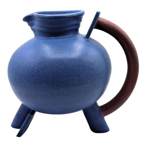 Art Modern Teapot, Signed: Gorgeous blue satin glazed earthenware, signed on inside of spout.9 x 10 x 8 in. Please note that all sales are final. No refunds will be given under any circumstances.