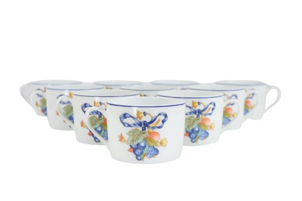(10) Bernardaud Limoges Porcelain Cups: Bernardaud Limoges Set of 10 Cups. In the Borghese pattern.Size each: 4 x 3 x 2 in.Please note that all sales are final. No refunds will be given under any circumstances.