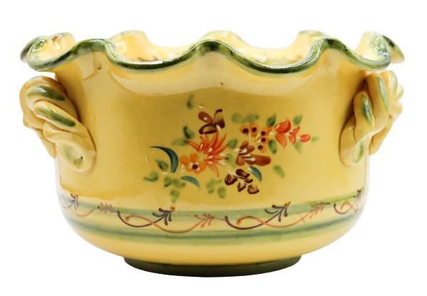 Bleu D'Argile French Painted Stoneware Bowl: Bleu D'Argile French Painted Stoneware Bowl with mark on bottom. Size: 6 x 10 in. Please note that all sales are final. No refunds will be given under any circumstances.