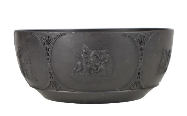 Wedgwood Black Jasper Bowl with Classical Relief: Wedgwood black jasper bowl with classical relief design around outside.Size: 3 1/4 x 7 1/4 in. Please note that all sales are final. No refunds will be given under any circumstances.