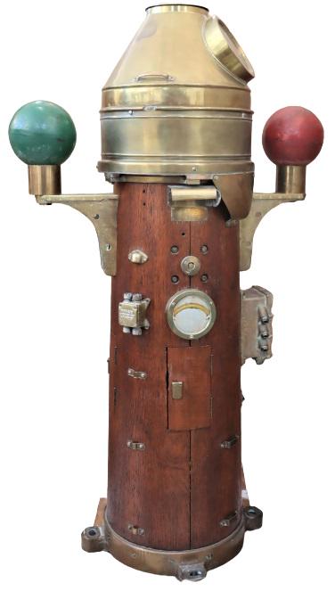19th C. Nautical Marine Ship Binnacle: Of wooden and brass construction, a binnacle is a waist-high case or stand on the deck of a ship. It is generally mounted in front of the helmsman, in which navigational instruments are placed for eas