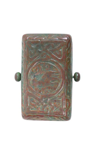 Bronze Tiffany Studios "Zodiac" Desk Organizer: Original patina. Condition: Good3 1/2 x 2 1/2 in.Please note that all sales are final. No refunds will be given under any circumstances.