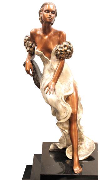 Alice Riordan (20th C) Bronze, "Evening": Bronze statue of a female woman titled "Evening" by Alice Riordan. Signature on the base of the figure. Edition: 221/250. Alice Riordan has had a love of art her entire life. As both a painter and a s