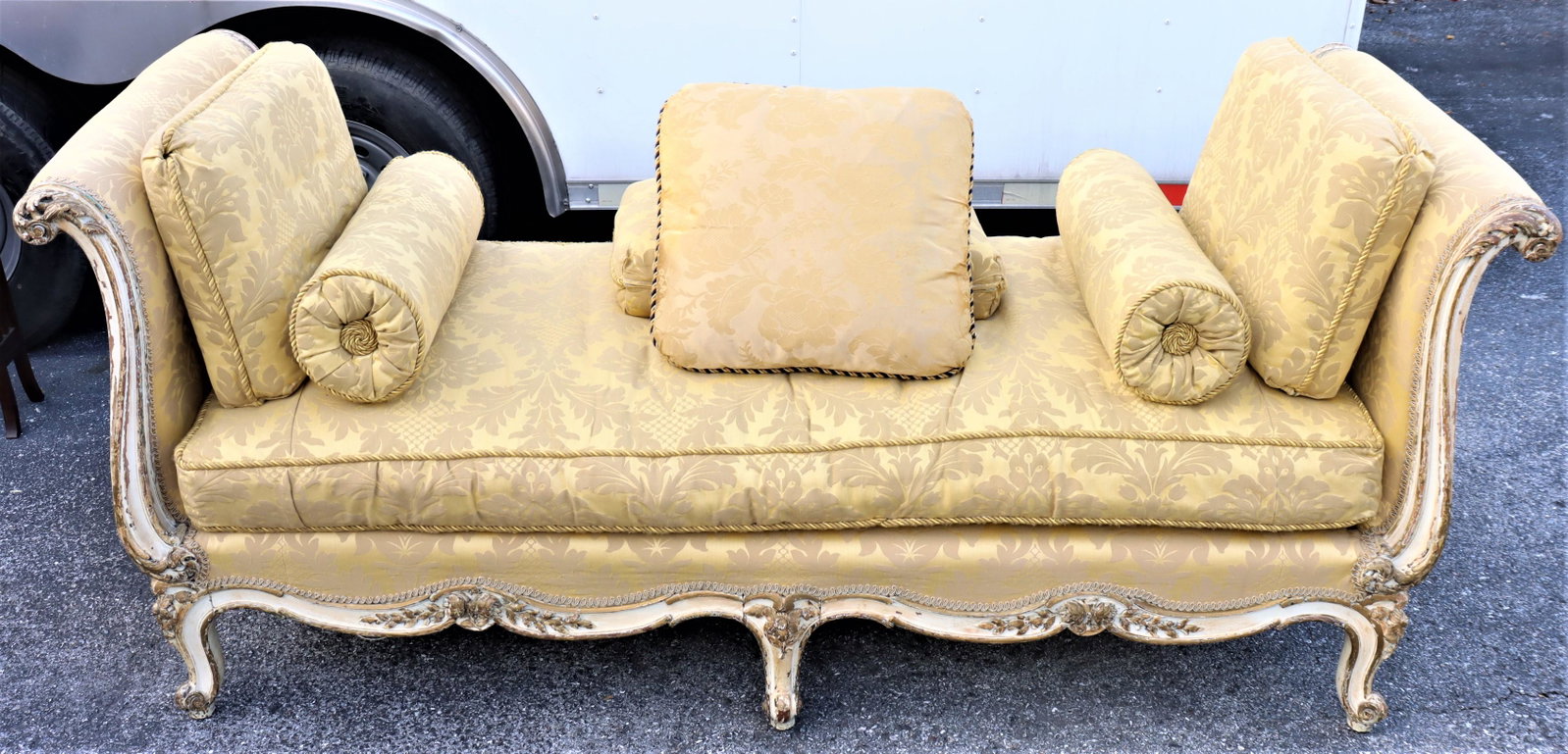 Antique French Carved Daybed: Antique French Carved DaybedSize: 79 x 32 x 33 in. Please note that all sales are final. No refunds will be given under any circumstances.