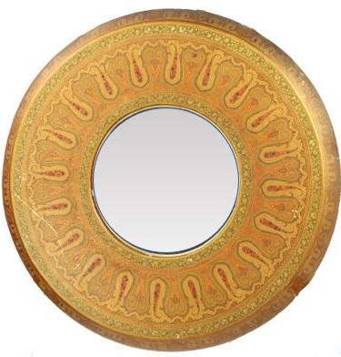 Gilt Lacquer Circular Mirror: Provenance: Adrienne Vittadini & Gigi Vittadini, Southampton Estate. Gilt Lacquer Circular mirror. Size: 20 1/2 x 8 1/2 in. Please note that all sales are final. No refunds will be given under any cir