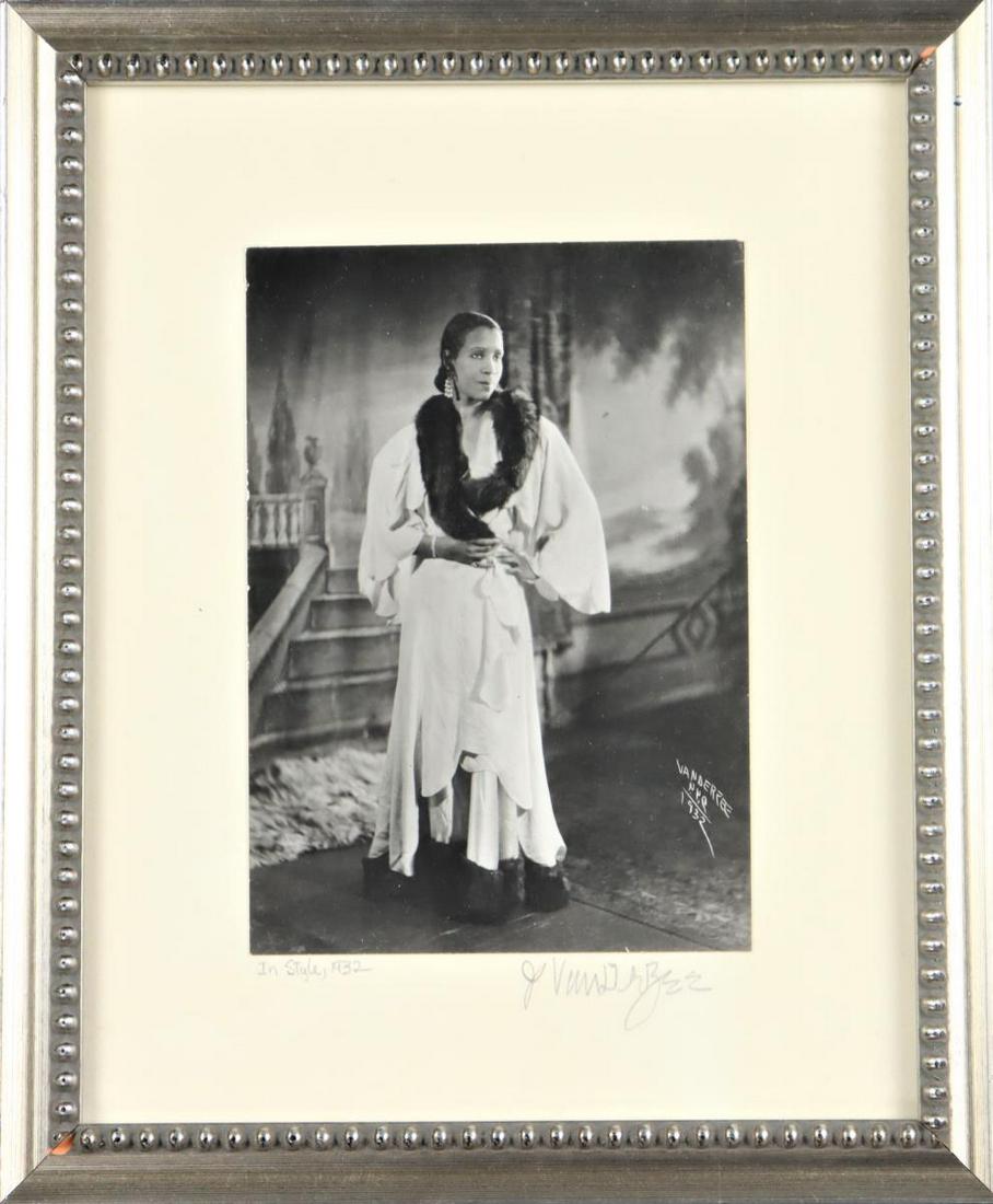 James Van Der Zee (1886-1983) Amer, Photograph: Titled "In Style, 1932" 1932. This glamorous photograph was made in the Harlem studio of the artist. James Van Der Zee made his first photographs as a boy in Lenox, Mass. In 1915 Van Der Zee moved to