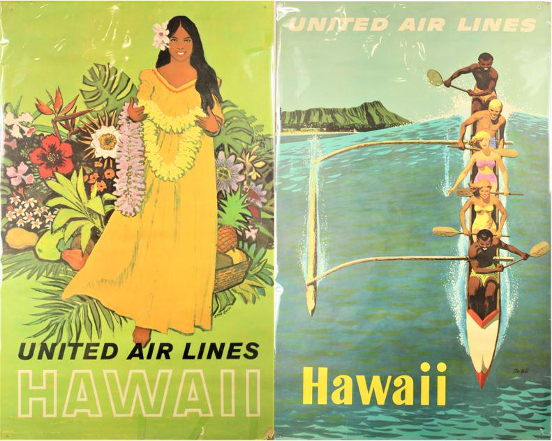 (2) United Airlines ad posters Hawaii: Art work done by Stanley Walter Galli (1912-2009) American. Overall: 40 x 25 in. Please note that all sales are final. No refunds will be given under any circumstances.