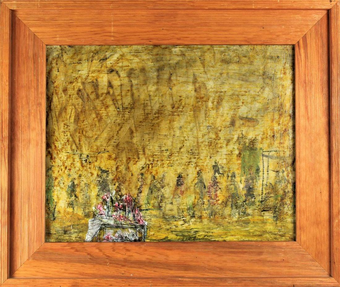 Pascal Cucaro (1915-2004) Amer, Oil/Mixed Media: Abstract oil, signed lower center. Cory Galleries, San Francisco label on verso. Pascal's painting style is characterized by a bold gestural quality, complimented by a thick application of paint. In s
