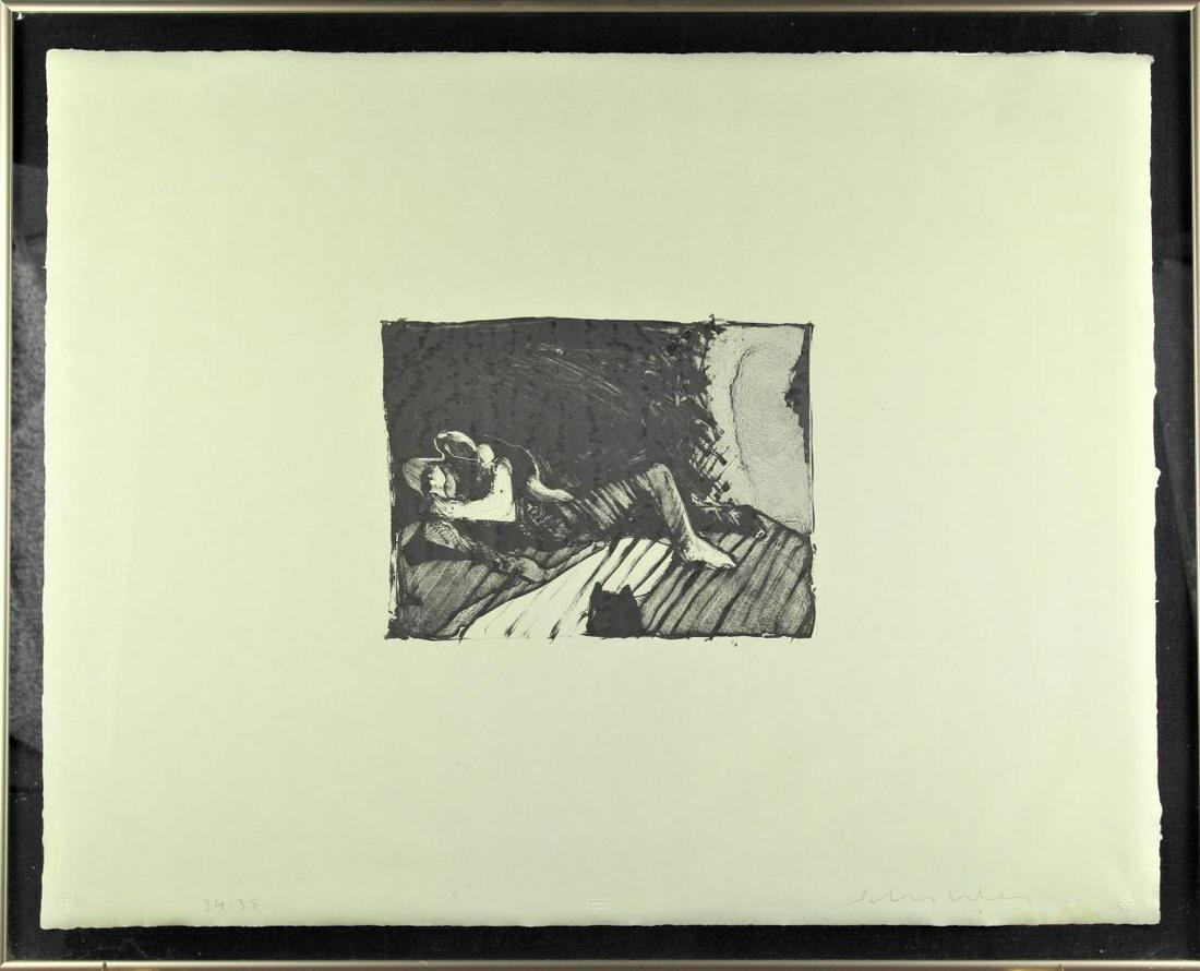 Fritz Scholder (1937-2005) American, Signed Litho: "Voyeur Cat" signed lithograph. Original documentation verso. Overall: 22 3/4 x 28 1/4 in. Sight: 7 1/4 x 10 in. Please note that all sales are final. No refunds will be given under any circumstances.