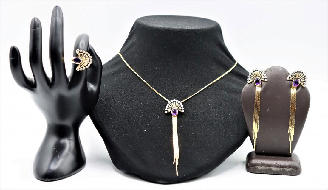 Erte 14k Amethyst & Diamonds Jewelry Set, 21 DWT (1 of 12)
