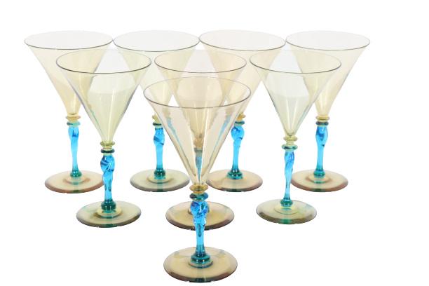 Set of (8) Steuben Amber & Celeste Blue Goblets (1 of 7)