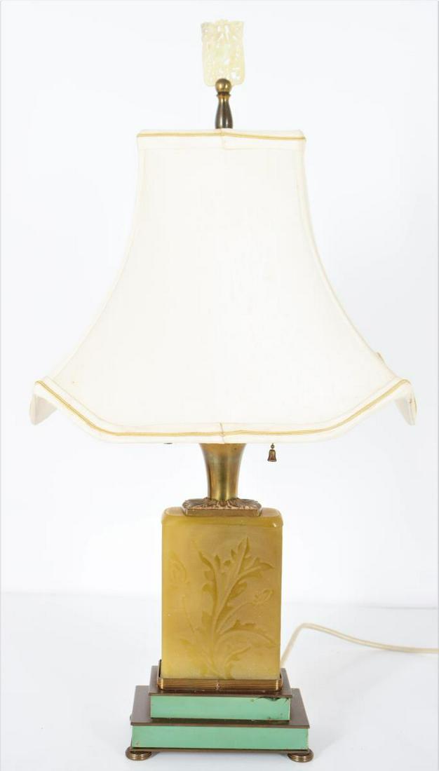 Art Deco Steuben Acid Cut Back Yellow Jade Lamp (1 of 10)