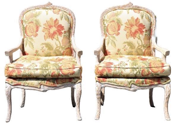 Pair of Hand-Carved Wooden & Upholstered Chairs (1 of 9)
