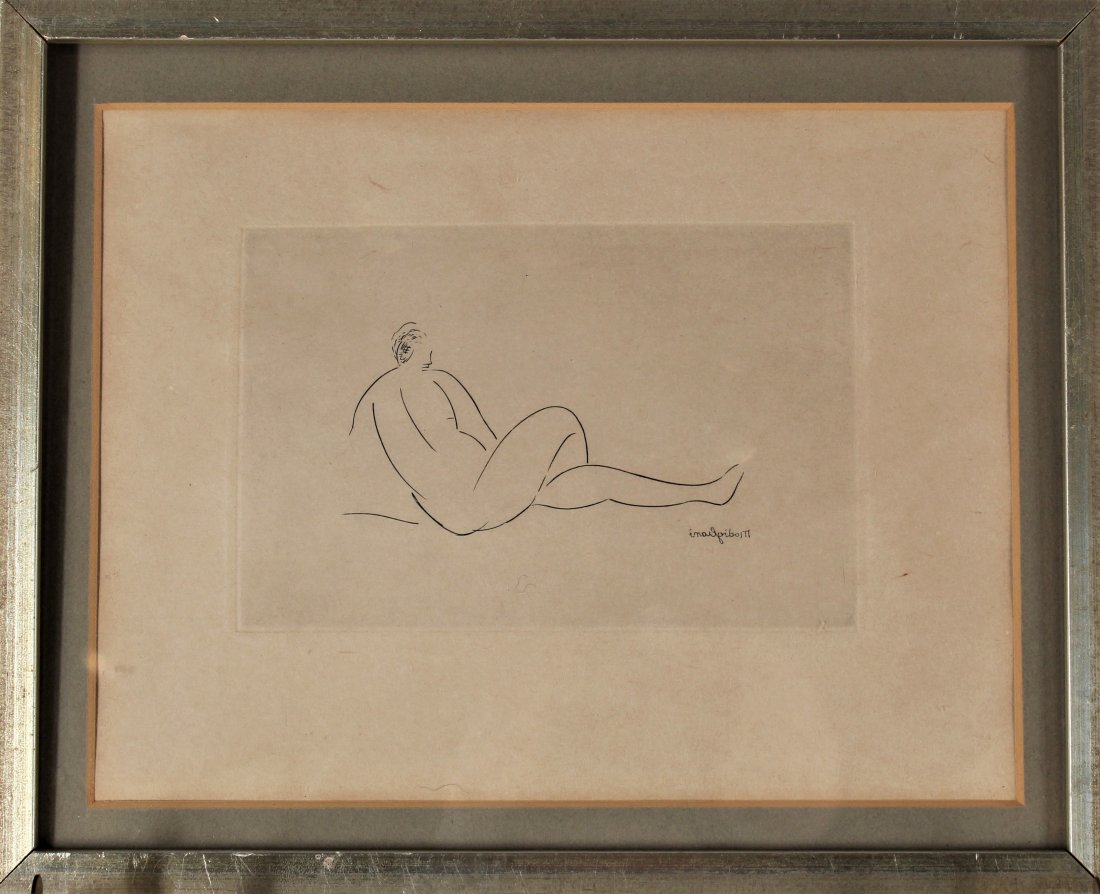 Amadeo Modigliani (1884-1920) Italian, Etching: Reclining Nude, black & white etching, signed in plate. Overall size: 8 1/2 x 10 1/2 in.Sight size: 3 3/4 x 6 in.