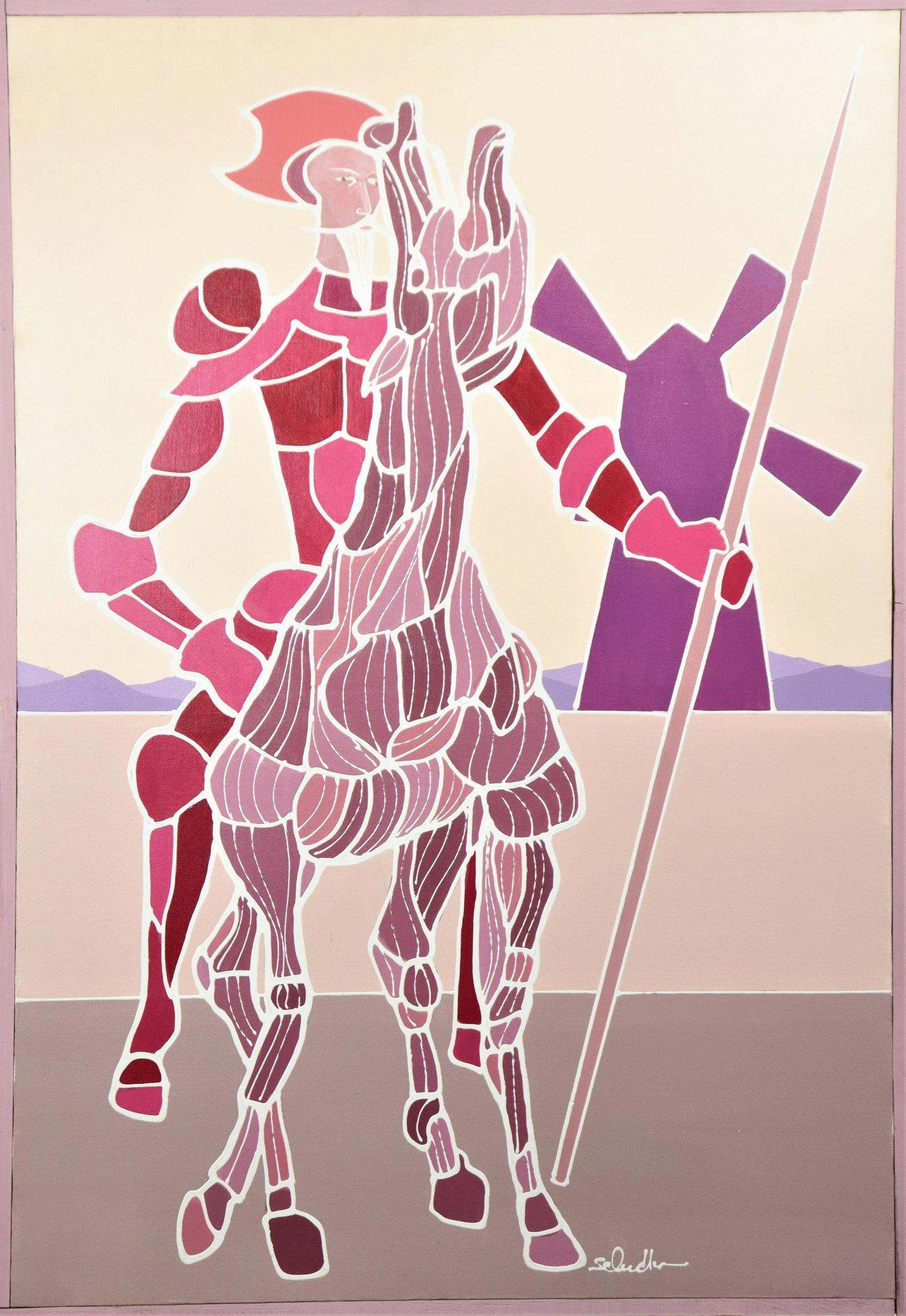 Ruth Schindler (20th C) American, Acrylic/Canvas: Ruth Schindler (20th C) AmericanAcrylic on canvas - "Man From Mancha - Don Quixote"Size: 46 x 32 1/2 in.