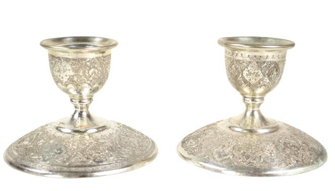 Pair Antique Silver Relief Candlesticks (1 of 7)