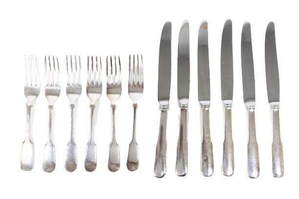 Set of (6) Knives (6) Forks: Electroplate, marked on back. Lot consists of six knives and six forks.