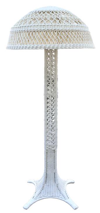 Antique White Wicker Floor Lamp w/ Original Shade (1 of 15)