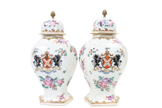 French Porcelain Floral Urns w Crest (1 of 13)