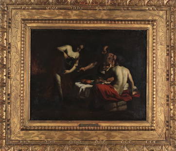 Attrb. Alessandro Turchi (1578/82-1649) Ital, O/C: Attributed to Alessandro Turchi, titled "Lot and His Daughters", an Italian painter of the early Baroque, born and active mainly in Verona, and moving late in life to Rome. He also went by the name Al