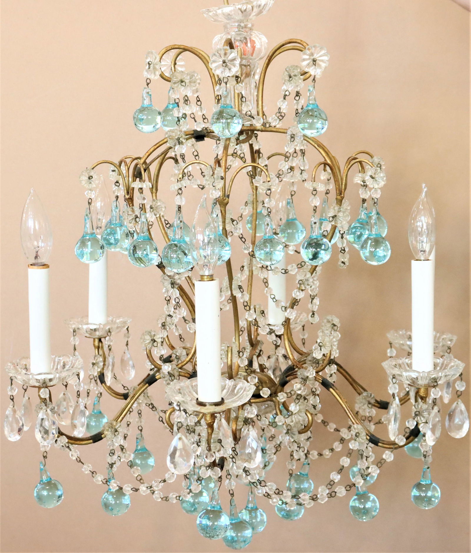 Rare Italian Chandelier, Opalescent Drops (1 of 12)