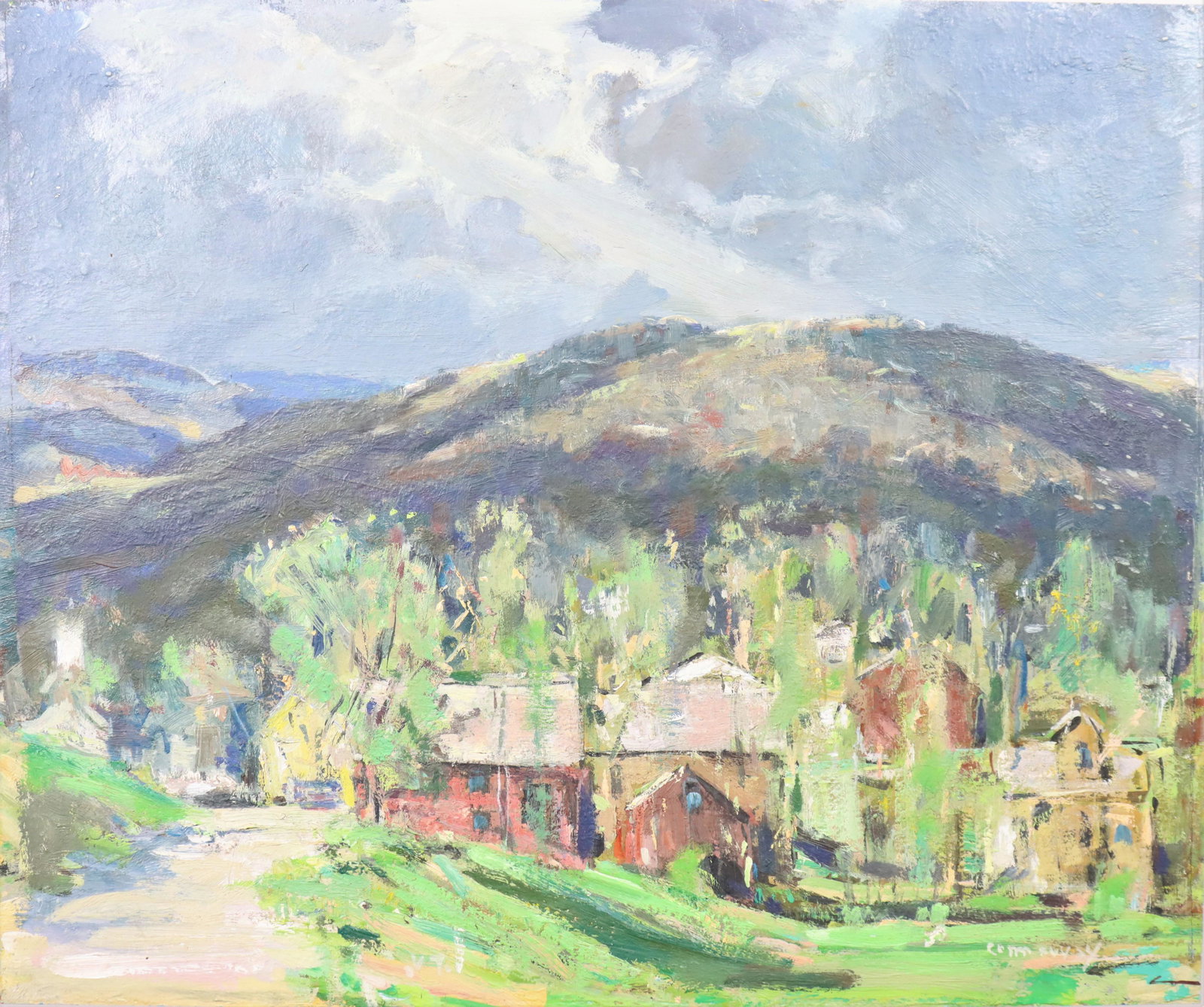 Jay Hall Connaway (1893 - 1970) Maine, O/B 18 x 22: Jay Hall Connaway (1893 - 1970)Oil on Canvas board. "Woody Spring - VT Village."Signed "Connaway" in the lower right. Jay Hall Connaway was a realist painter and art teacher, with a muscular painterly