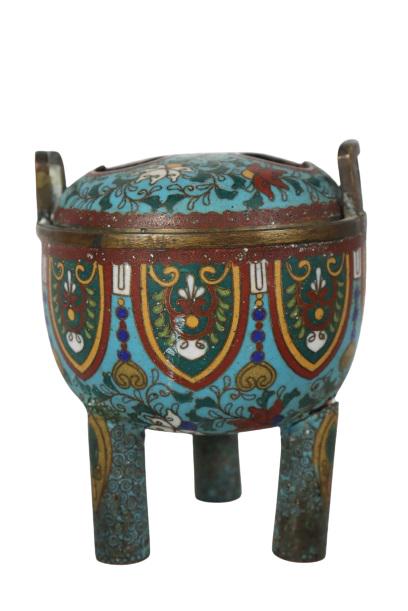 Chinese Cloisonne Incense Burner w Lid (1 of 6)